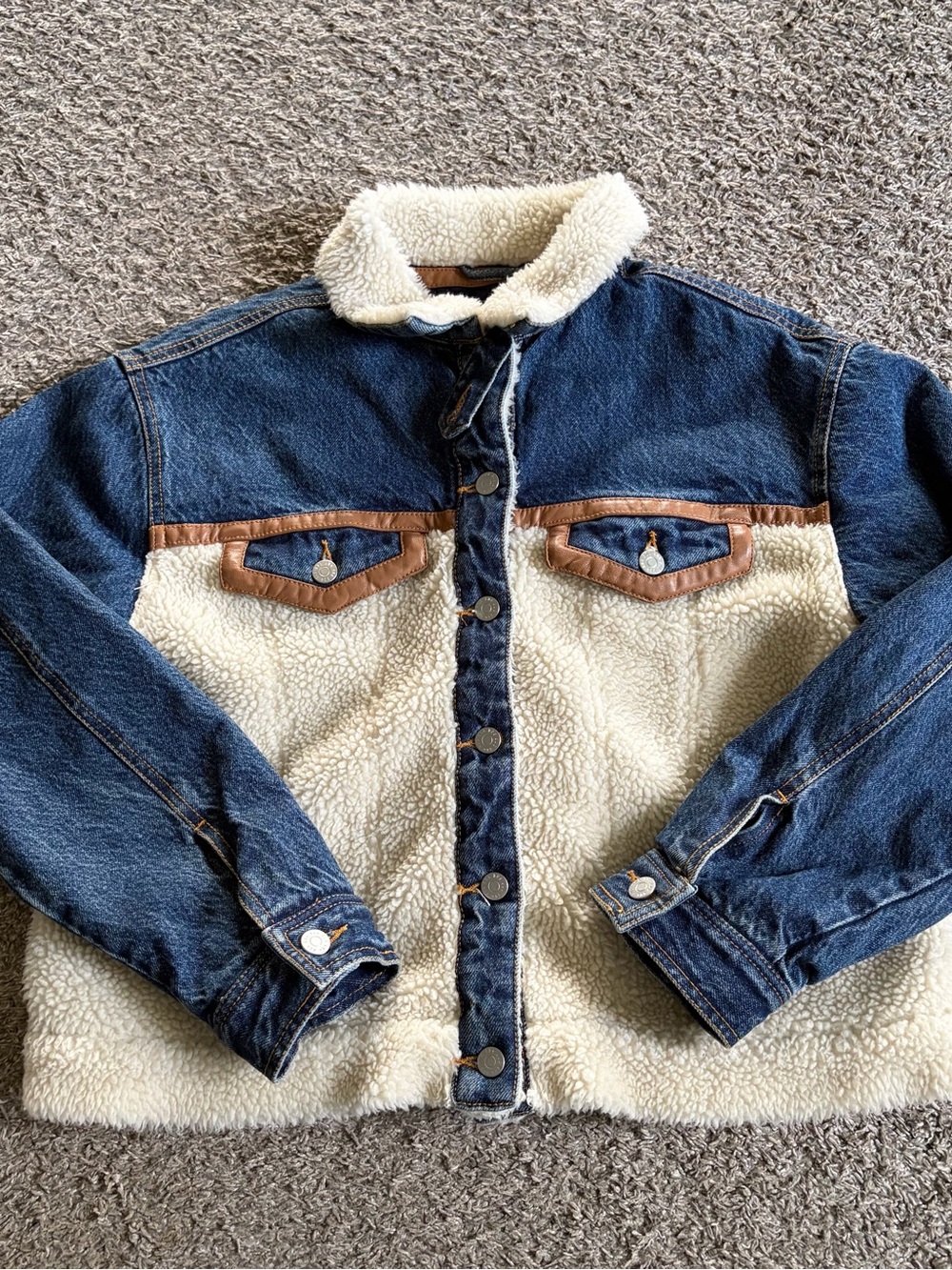BDG Urban Outfitters Denim Fleece Sherpa Trucker Jacket Button Down Pockets